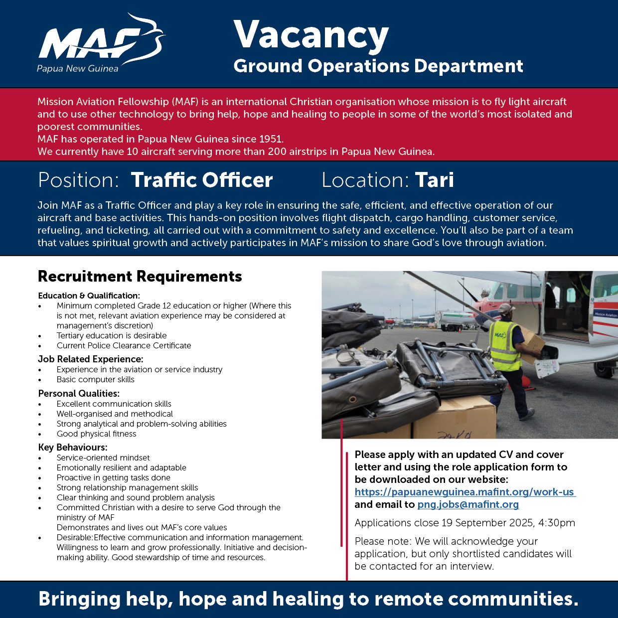 Job vacancy for Tari Traffic Officer