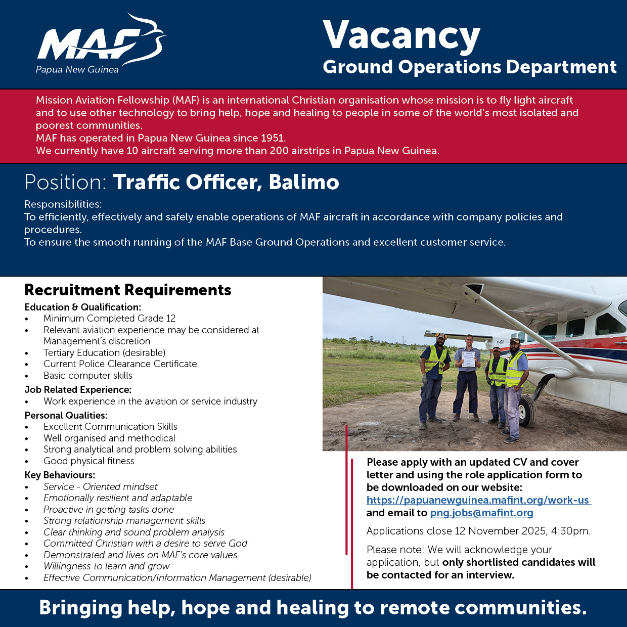 Job vacancy for Traffic Officer, Balimo