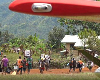 Medical supplies being carried to the aid post