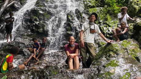 Sharon and Andrew Campbell with friends at Ambunti Waterfall