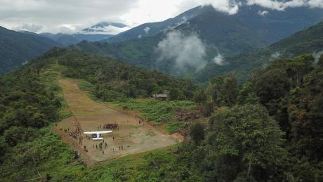 Strickland Bosavi Foundation plane sits on newly developed runway in Dimanbil.