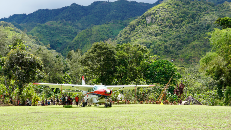 MAF plane at Rum airstrip after test landing