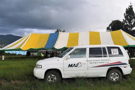 Mt Hagen Community Outreach Event MAF_tent and MAF car