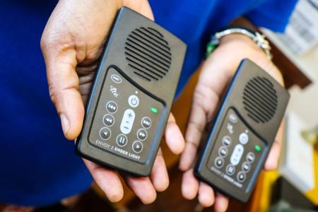 Envoy 2 Ember light audio Bibles donated to locals at Han Island during solar and HF radio installation