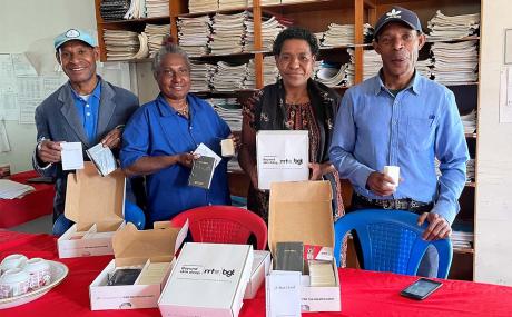 Telefomin CHW School staff with Bible Soap Boxes