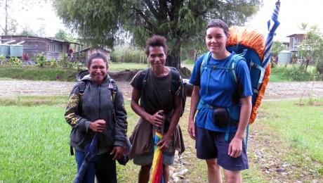 Vero. Joyce and Bridget Ingham setting out on their hike from Telefomin to Feranmin