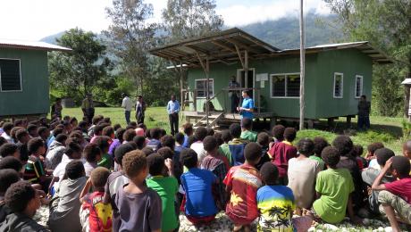 Bridget Ingham talking to the students at the Feranmin Primary School