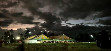 Mt Hagen Community Outreach Event - tents at the Tarangau field in the evening sky light