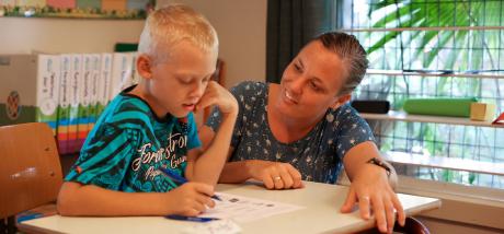 Harriette Knigge homeschooling one of her boys