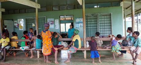 Mougulu clinic - Mary addressing the waiting patients