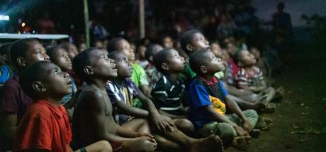 Pyarulama kids glued to the screen during the Senisim Pasin movie