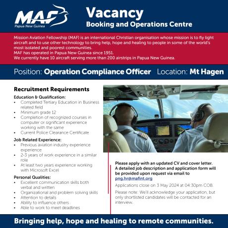 Job vacancy Operation Compliance Officer