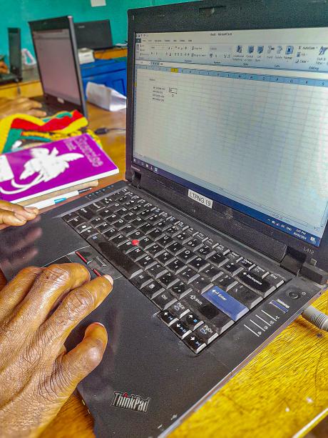 A close up shot of a PC operated by a participant