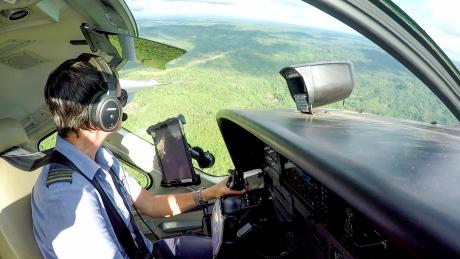 A pilot in the cockpit