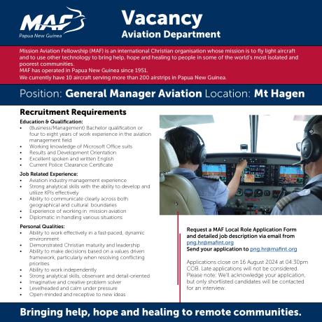 vacancy General Manager Aviation