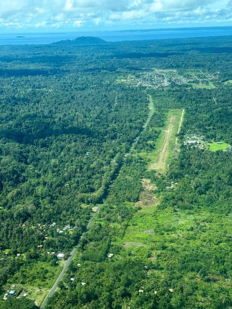 An aerial view of an airstrip